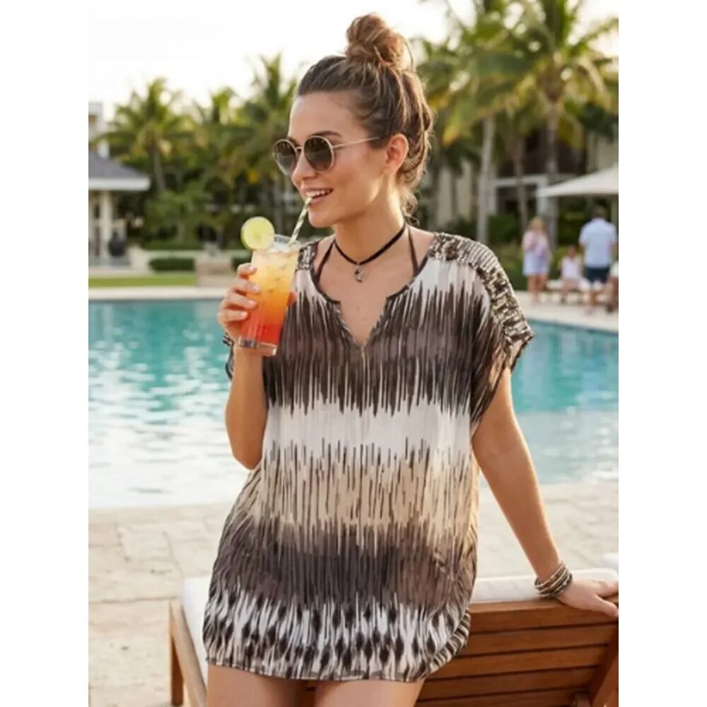 ESPRIT Sequin Shoulder Swimsuit Coverup XS Semi Sheer Beachy Boho Top
